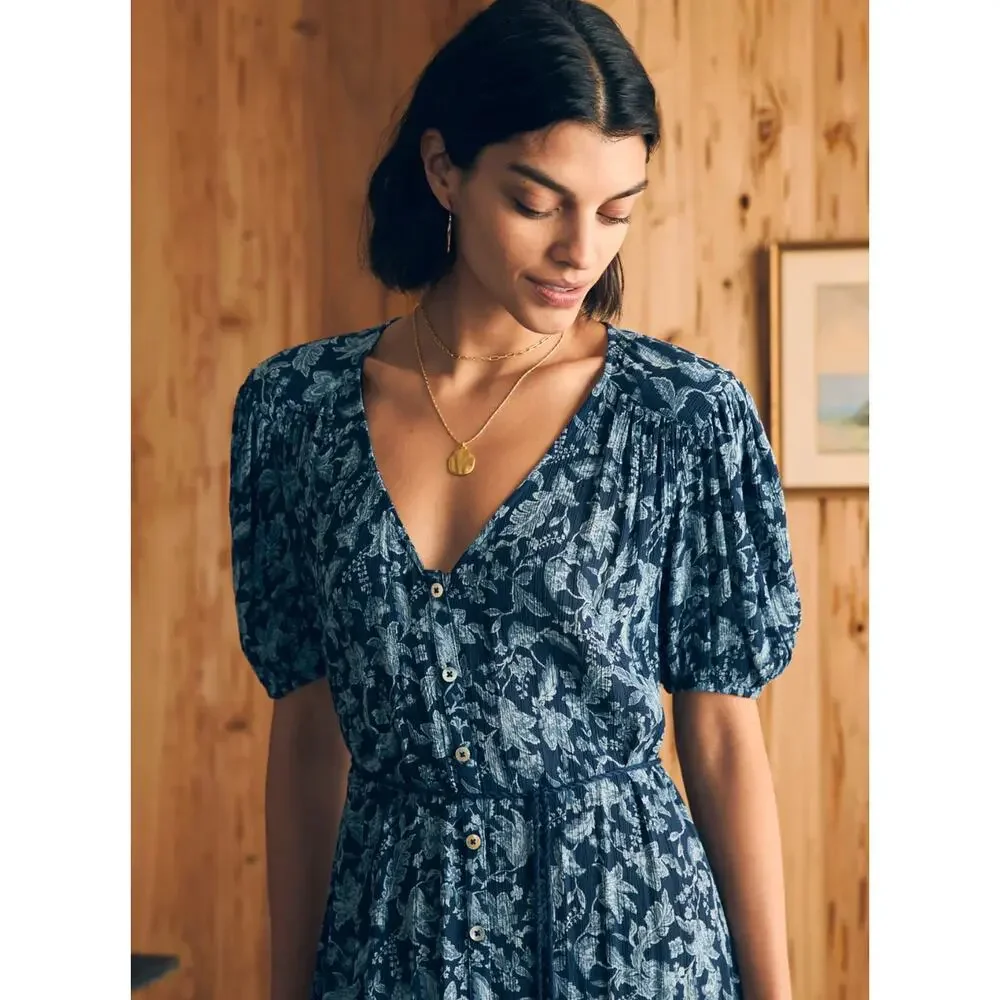 Faherty Navy Floral Maxi Dress